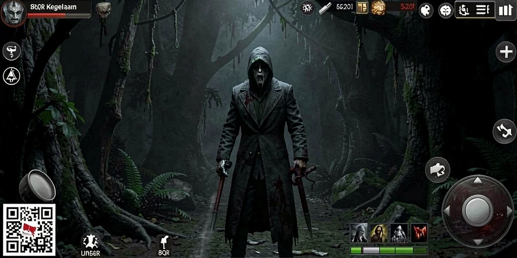 Screenshot menunjukkan suasana mencekam dalam gameplay 8QR.