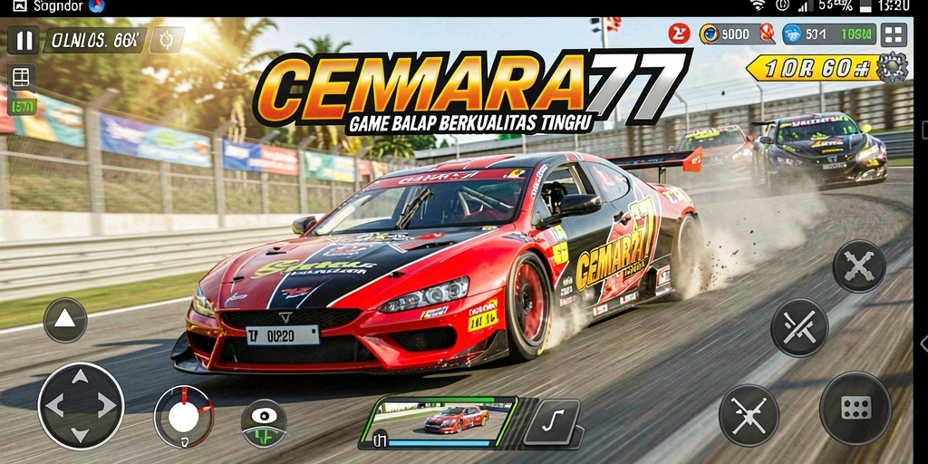Screenshot gameplay CEMARA77 menampilkan aksi balap yang mendebarkan.