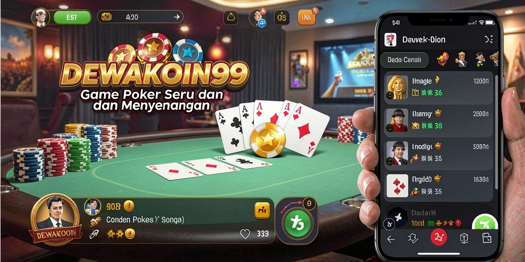 Screenshot DEWAKOIN99 menunjukkan gameplay Poker yang menegangkan.