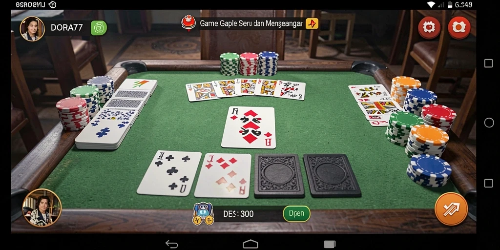Screenshot utama DORA77 menampilkan gameplay Gaple yang interaktif.