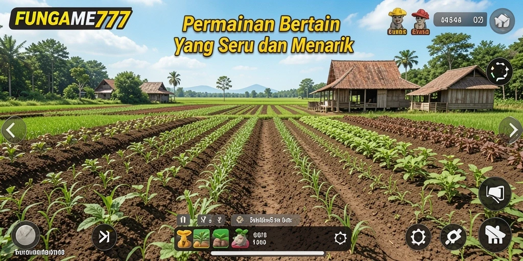 Tampilan gameplay menarik dari FUNGAME777 yang menggambarkan aktivitas bertani.