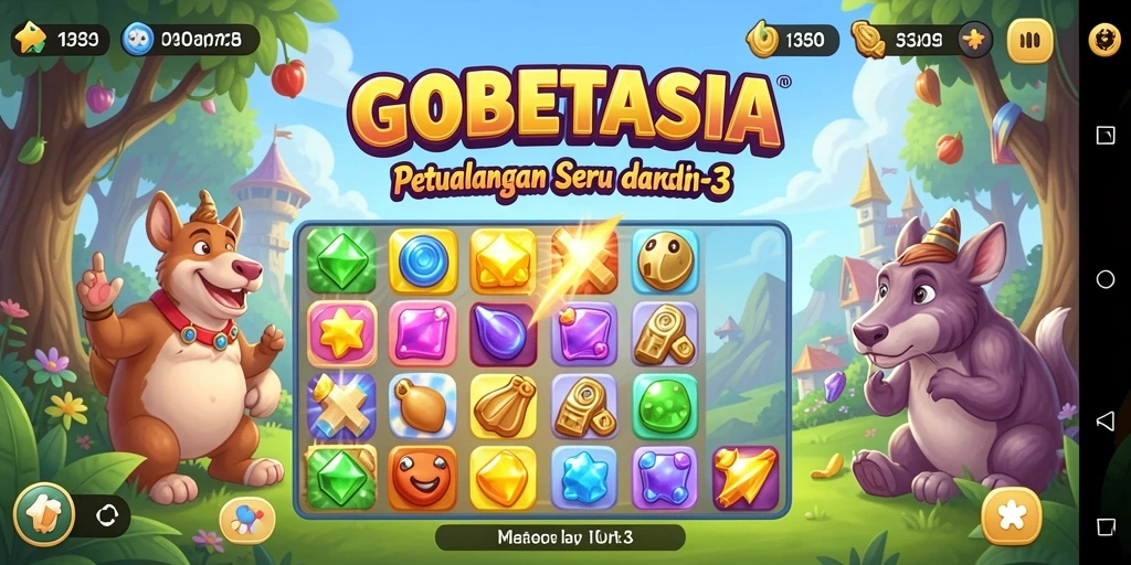 Screenshot gameplay GOBETASIA dengan aksi Match-3 yang seru.