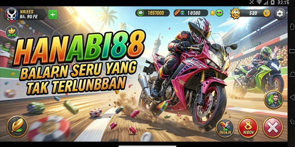 Tampilan seru gameplay balapan di HANABI88 dengan mobil yang cepat.