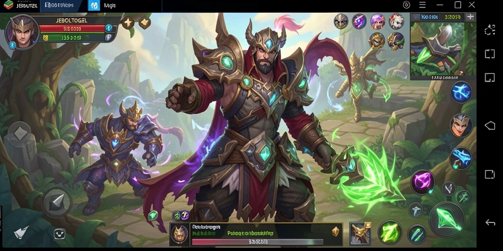Tampilan gameplay epik JEBOLTOGEL dengan dunia MMORPG yang luas.