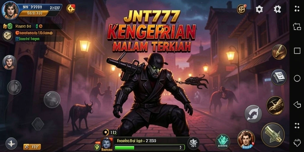 Screenshot gameplay JNT777 menunjukkan momen mencekam dalam suasana horror.