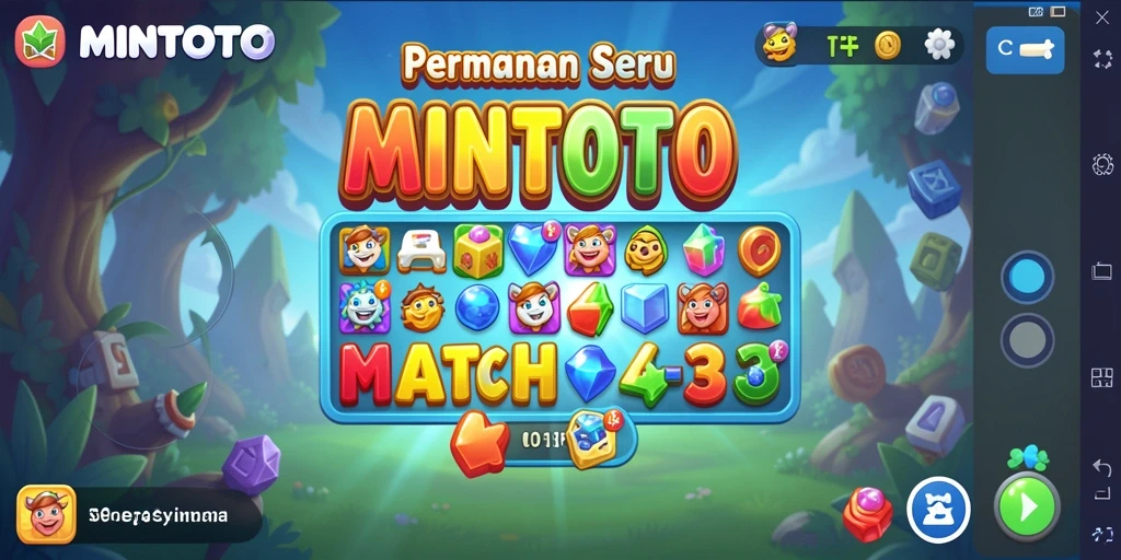 Tangkapan layar MINTOTO menunjukkan aksi mencocokkan permata yang seru dan penuh warna.