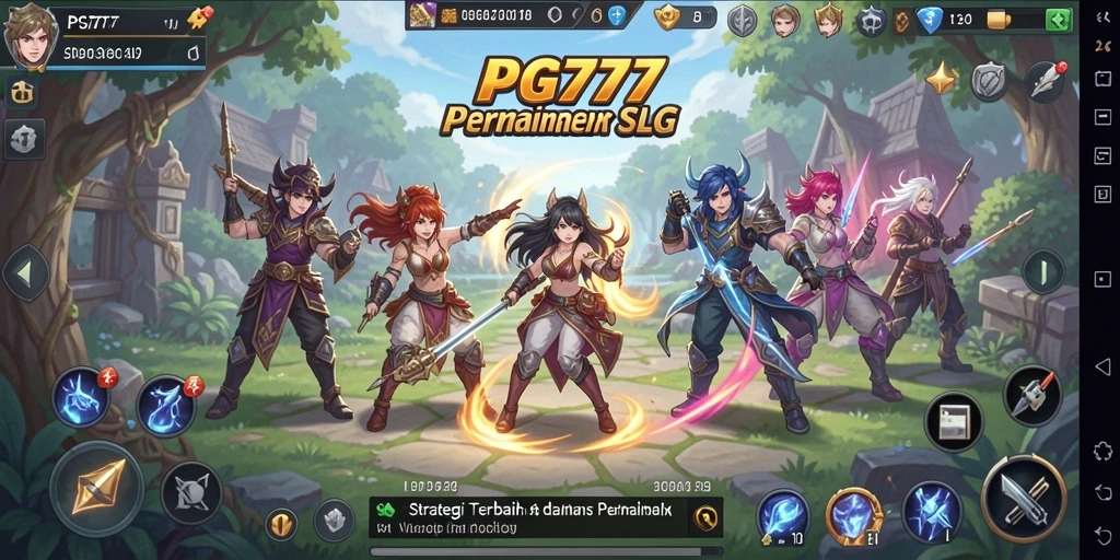 Screenshot utama PG777 menunjukkan aksi seru dalam gameplay SLG.