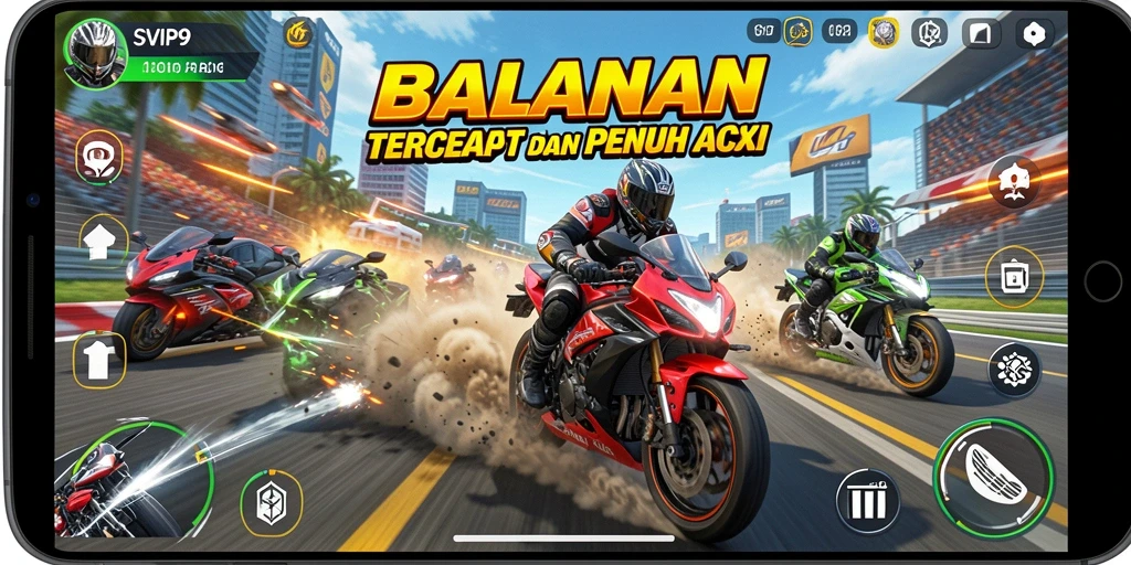 Tampilan gameplay seru dan menegangkan dari balapan motor SVIP9.