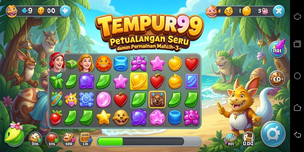 Screenshot TEMPUR99 menunjukkan keseruan gameplay Match-3 yang penuh warna.