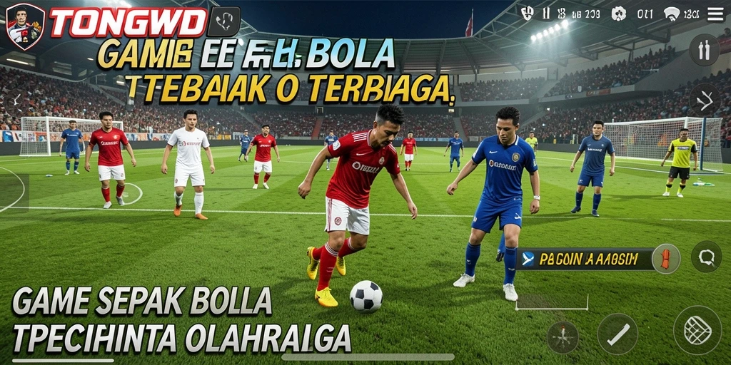 Screenshot utama TONGWD menampilkan pertandingan sepak bola yang intens.